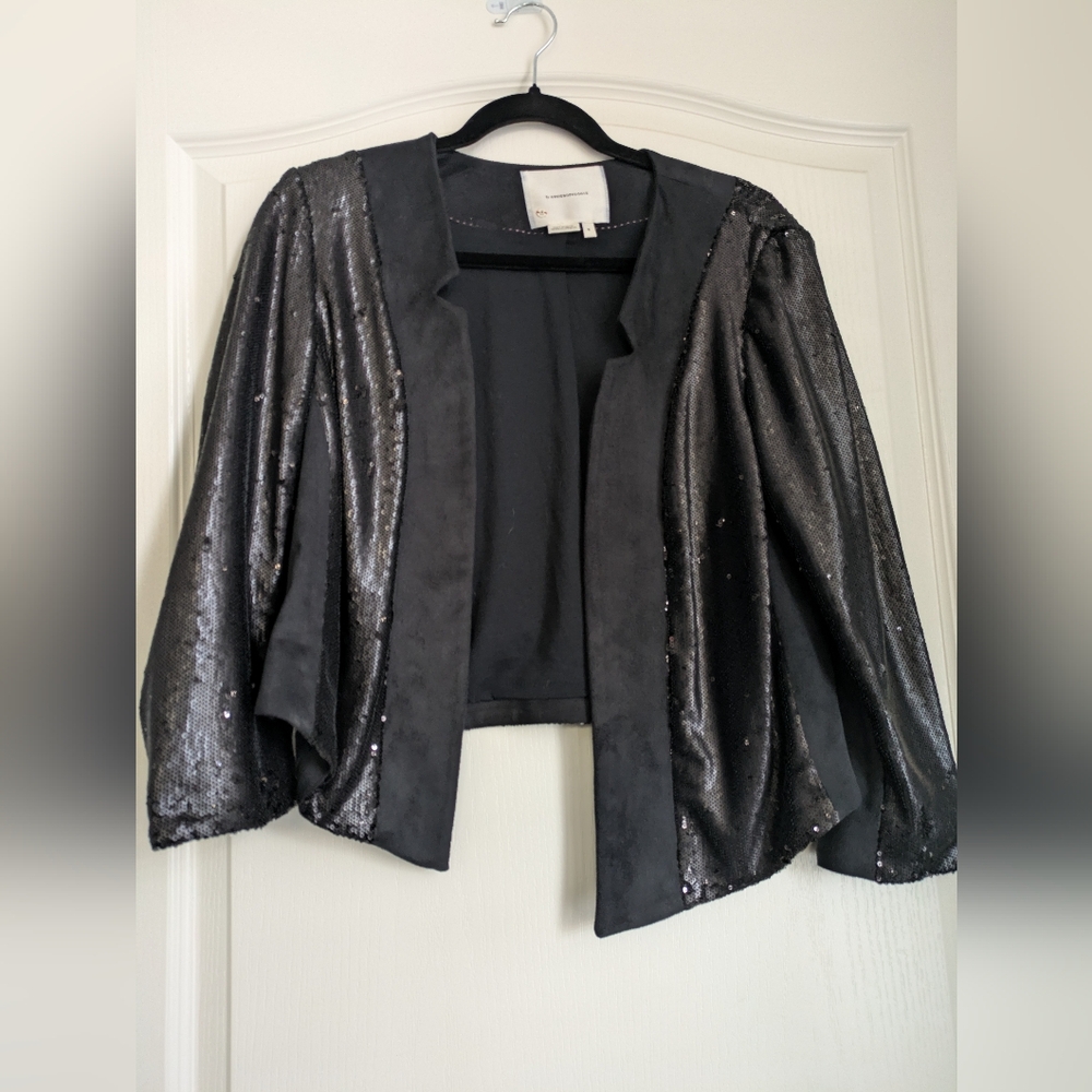 Anthropologie Shonda Black Sequin Blazer Jacket
